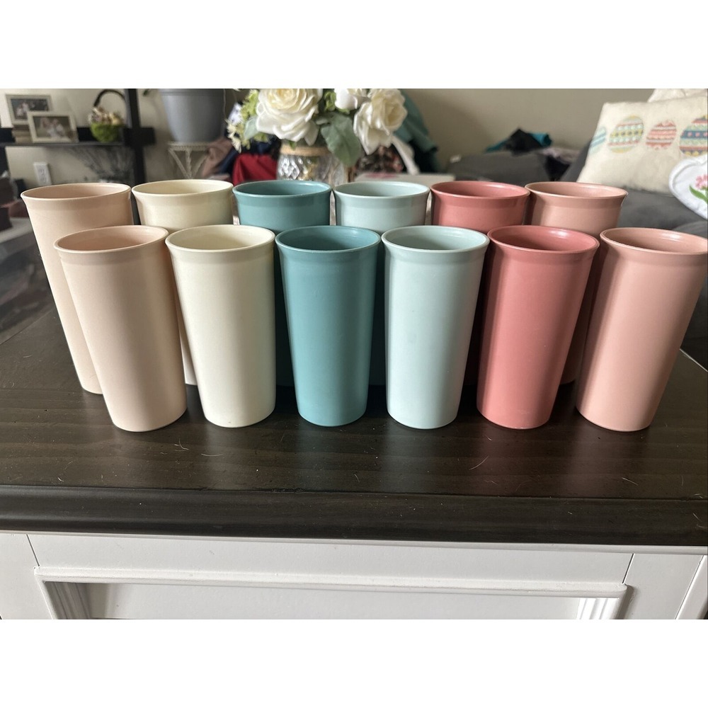 12 Vintage Tupperware Pastel Tumbler 115 & 116 Drinking Glass Cup Made In USA 6"